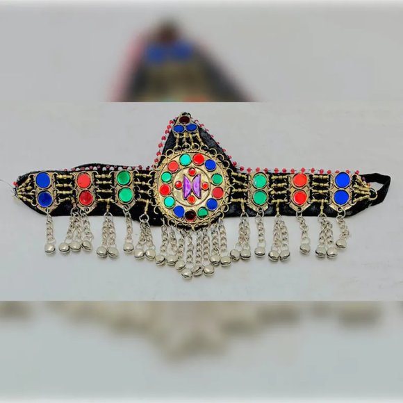 Handmade Matha Patti With Multicolor Glass Stone and Bells, VintageHeadpiece, main image 9